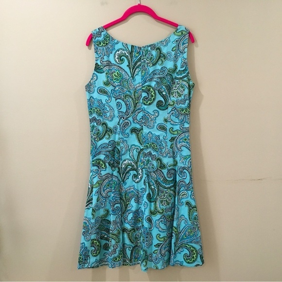 346 Brooks Brothers Paisley Green A Line Dress Sleeveless Lined Womens Size 8 - Picture 2 of 7